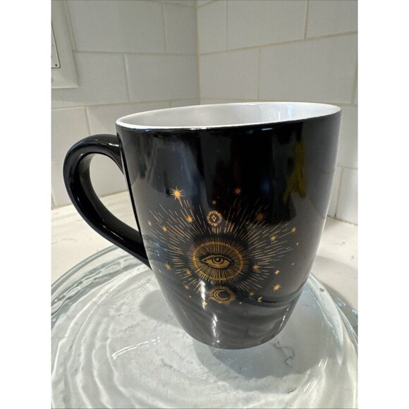 Eye to the Sky Coffee Mug Cosmic Vibes Black Gold foil 20oz Coffee Mug - Picture 6 of 13